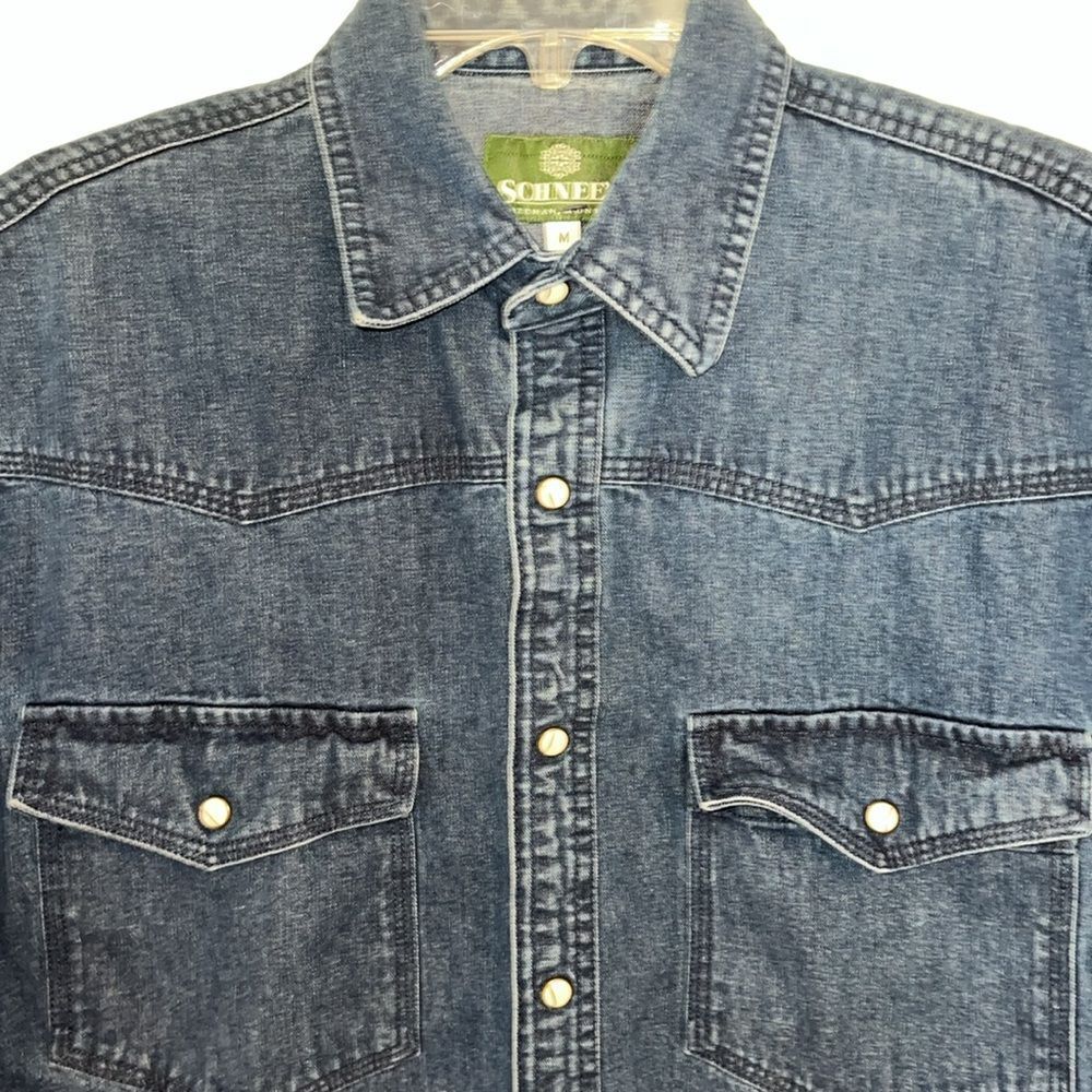 Schnee’s Montana Blue Denim Jeans Western Cowboy Snap Rockabilly Work Farm Shirt